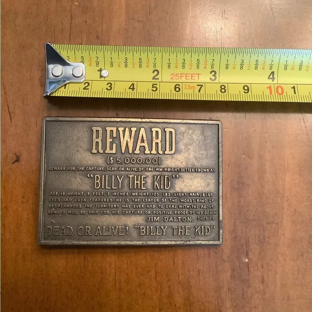 Vintage 1970s Billy The Kid Reward Poster Belt Buckle